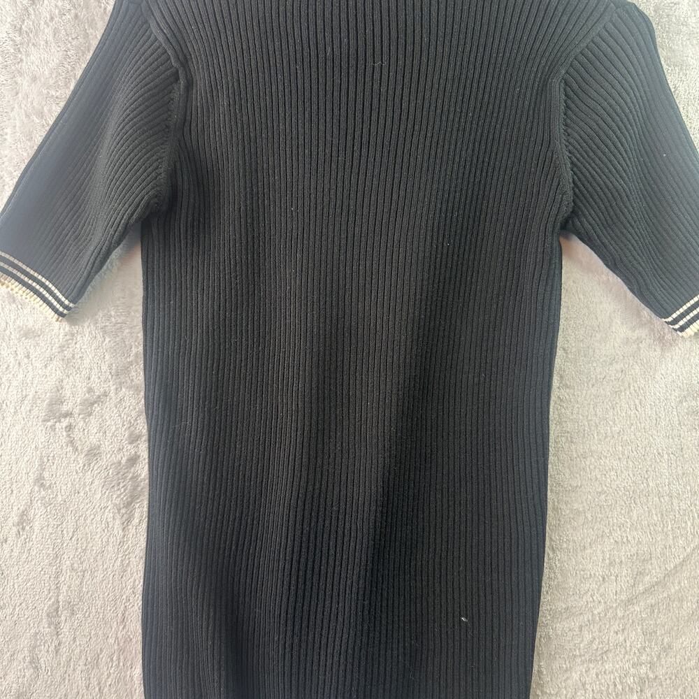 Gap Women’s Ribbed Short Sleeve Polo Top • Black with White Trim • Size L - Picture 5 of 6